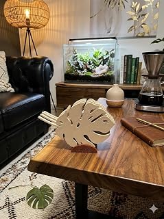 Porta-Copos Decorativo Folha Monstera com Suporte, Beige | Kit com Base Organizadora, Antiderrapante, Moderno, Resistente