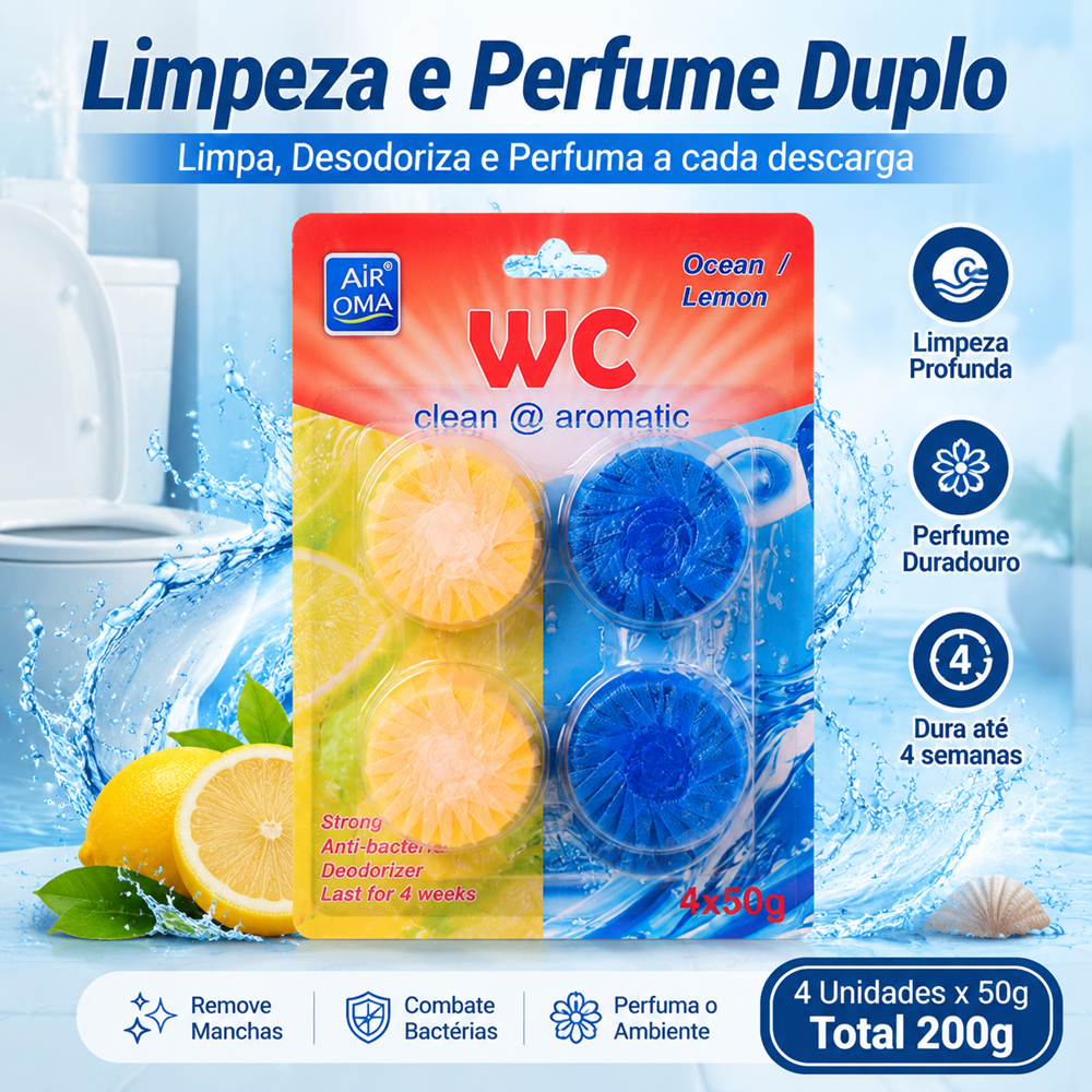 Kit 4 Pastilha Sanitária Bi-color Limpeza Profunda Vaso Sanitário Antiodor Tira Manchas Econômico