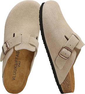 Tamancos femininos de camurça genuína para mulheres e homens, suporte no arco, confortável, mules e sapatos de batata com fivela ajustável, calçado casual unissex