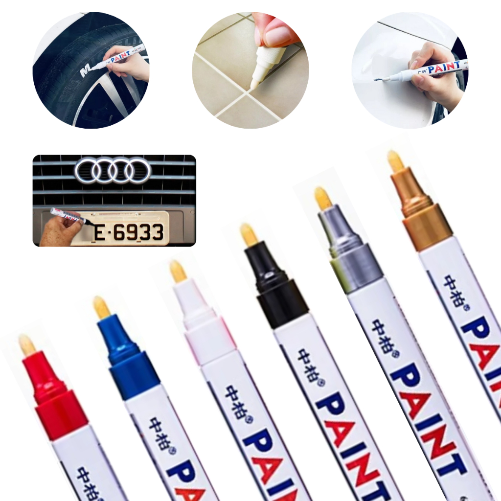 Caneta Paint Original Reparadora Pintura Automotiva Permanente Não Sai Na Água Tira Riscos Carro Moto Retoque de Placa Tênis Pneus para Ferro Metal Madeira Plástico Gesso Vidro Couro Tecido Cores Pret