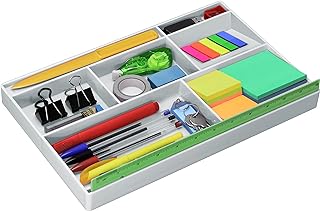 Acrimet Organizador de Gaveta para Escritório com 8 Divisórias, Branco | Divisória Especial para Régua de 30 cm, Organiza Canetas, Lápis e Acessórios de Papelaria