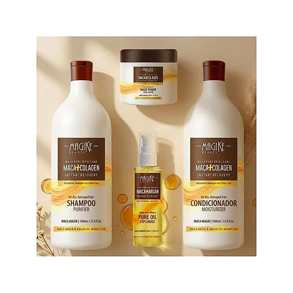 Kit Shampoo 1l + Condicionador 1l + Mascara Maca Essence 500g + Óleo Argan 50ml Magike
