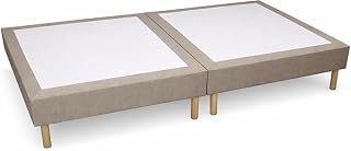 Cama solteiro base box decoração quarto sala madeira e tecido primeira linha bege linho elegante