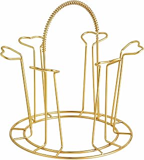 Porta Copos Dourado de Ferro para 6 Copos com Suporte e Alça – Organizador de Copos para Cozinha,