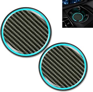 2 peças de porta-copos de carro que brilham no escuro, inserções antiderrapantes de fibra de carbono, acessórios de interior de carro luminosos universais para a maioria dos veículos