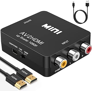 ABLEWE Conversor RCA para HDMI, AV para HDMI, Mini RCA 1080P composto CVBS adaptador conversor de áudio e vídeo compatível com PAL/NTSC para TV/PC/PS3/STB/Xbox VHS/VCR/Blue-Ray DVD Players