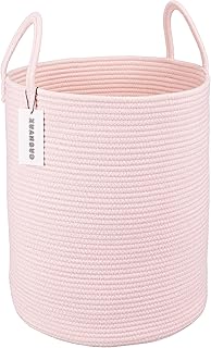 XUANGUO Cesto de lavanderia de corda de algodão para meninas crianças cesto de berçário de bebê cesto de armazenamento de tecido para sala de estar quarto de meninas boho cestas de corda altas para