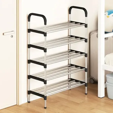 Rack Vertical Sapateira 5 Prateleiras 15 Pares Aço Inox Cor Preto-prata