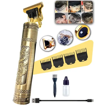 Máquina De Cortar Cabelo E Aparador De Barba Dr. Hank Dourado Lâmina T Sem Fio Recarregável Usb