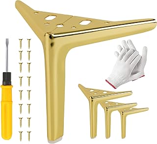 4 peças de pernas de móveis, pernas de sofá de metal para estante, armário, mesa, cadeira, sofá, pés de móveis de substituição (ouro brilhante, 12 cm)