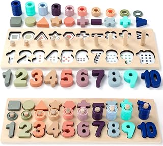 Quebra Cabeça Infantil Montessoriana de Números em Madeira | Brinquedo Educativos Infantil 2 a 7 Anos | Aprender Formas, Contar e Matemática | Presente Menino Menina (Macaron)