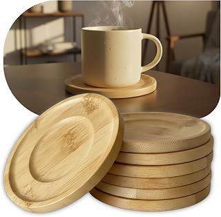 Kit 6 Porta Copos de Bambu Natural 10cm | Descanso Premium, Sustentável, Protege Mesa, Decoração de Cozinha e Sala, Elegância Natural Durável e Ecológica