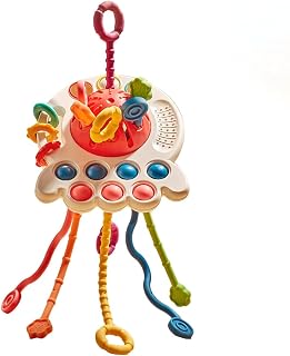 Brinquedo de puxar corda para bebês Montessori Brinquedos sensoriais Brinquedos para bebês de silicone de qudade mentar 6 a 12 meses Primeiro presente de aniversário para meninos Brinquedos