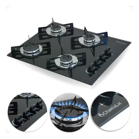 Fogão Cooktop Gás 4 Bocas Ultra Chama 127v/220v Preto