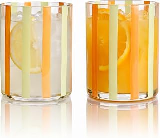 Copos cilíndricos Capri com design italiano, 2 conjuntos de copos de verão verde-oliva e laranja, copos modernos para suco de água, coquetel, bebidas geladas, cozinha, bar, mesa, utensílios de bebida