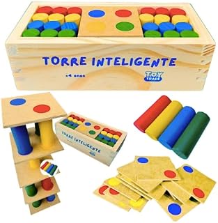Jogo Torre Inteligente de Madeira – Brinquedo Educativo Infantil | Kit Pedagógico para Coordenação Motora e Raciocínio Lógico