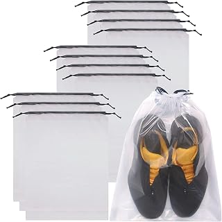 Pacote de 12 sacos de sapatos transparentes para viagem grandes organizadores de armazenamento de sapatos transparentes com corda para homens e mulheres