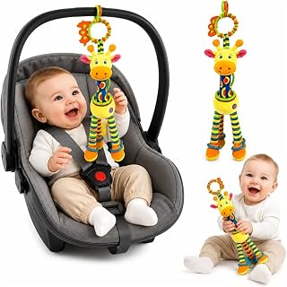 Brinquedo Mobile Girafa Mordedor para Berço de Pelúcia para Bebê Montessori | Brinquedos para Carrinho e Bebe Conforto com Chocalhos Sensorial de 0 a 6 Meses
