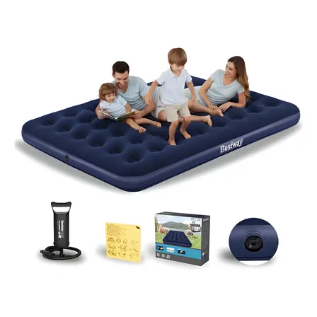 Colchão Camping Casal Inflável 300kg + Bomba De Ar Bestway Cor Azul