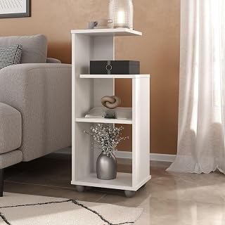 Mesa Lateral de Apoio com 4 Prateleiras em MDP 78,5cm (Branco) | Mesa alta de apoio em MDP 15 mm, com 4 prateleiras e pés plásticos, ideal para sala, sofá, telefone e decoração
