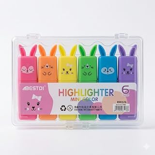 Kit Mini Marca-Texto Coelhinho 6 Cores Neon Pastel – Marcadores Coloridos para Estudo, Escola, Faculdade e Escritório