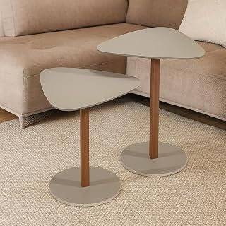 Kit Mesas Laterais em MDF Design Triangular Orgânico Estiloso Moderno e Sofisticado para Decoração de Salas Escritórios Unindo Funcionalidade e Elegância (Cinza)