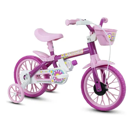 Bicicleta Rosa Nathor Flower Infantil Aro 12 Menina Cestinha