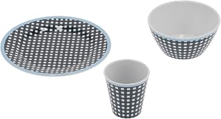 aqxreight Utensílios de Cozinha Utensílios de Mesa Domésticos Prato de Salada de Frutas Tigela Copo Conjunto Padrão de Grade Azul Escuro, Melamina, Leve, Resistente, Adequado para Casas,