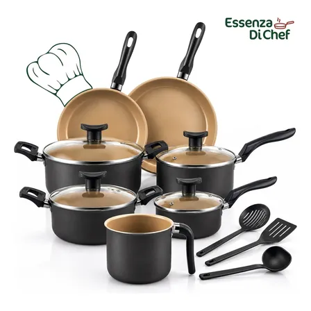 Conjunto Panelas Antiaderente 10 Peças Teflon Várias Cores Preto Com Beje