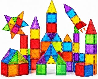 Blocos Magneticos Infantil de Montar Peças, Brinquedo Educativo Construção Infantil 2D, 3D, mini Jogo Pedagógico para Coordenação Motora, Raciocínio Lógico, Criatividade e Aprendizado STEM (56 peças)