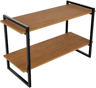 Mesa Lateral Para Sofá Aparador Estante Mesa Lateral Sala em aço com 2 prateleiras(Preto/Freijo)