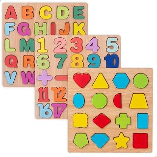 Kit Jogo Brinquedo de Encaixe Pedagógico em Madeira 3 em 1 - Tabuleiro de Letras ABC, Números e Formas Geométricas Brinquedo Educativo Infantil