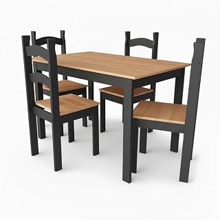Conjunto Sala de Jantar 4 Lugares Madeira Pinus Resistente Mesa e Cadeiras Desmontáveis para Residência e Estudos (Alfajor)