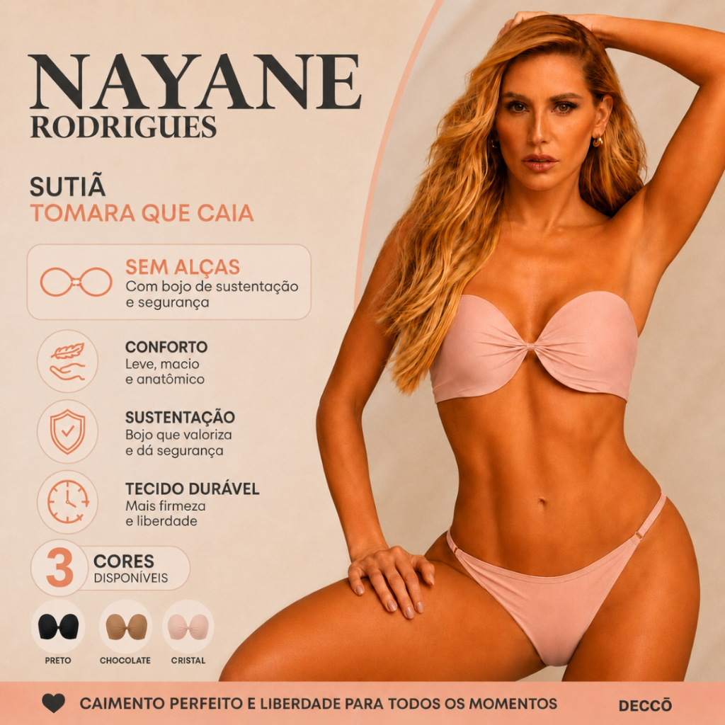 Sutia Nayane Rodrigues Tomara que Caia com Bojo e Aro Liso de Alta Sustentacao Push Up Confortavel