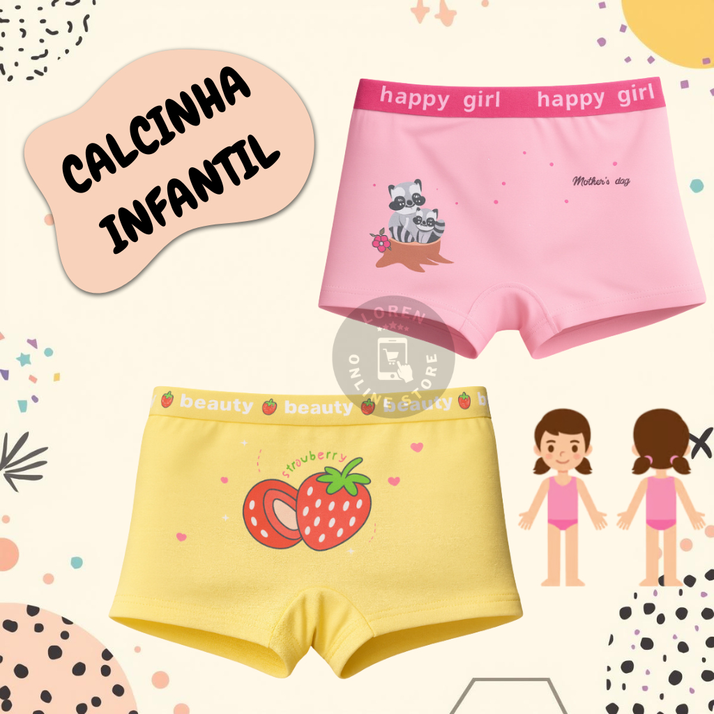 Kit 10 Ou 4 Calcinhas Importada box Shortinho Infantil menina Estampada