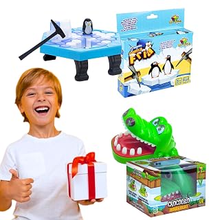 Kit 2 Jogos Infantis Crocodilo Morde Dedo e Pinguim Quebra Gelo Brinquedo | Educativo Interativo Presente Crianças 3 Anos+