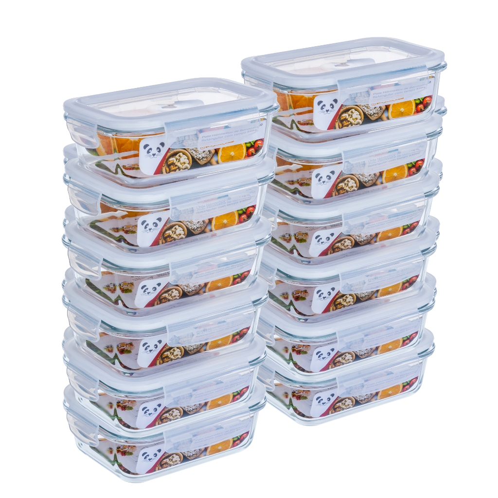 Kit Potes Herméticos Alimentos Marmita Fitness vidro Retangular 640ml / 370ml - GP Home