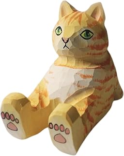 Estátua de gato de escultura em madeira, ornamentos de mesa, animais fofos de desenho animado gato criativo suporte de telefone móvel decoração de casa artesanato