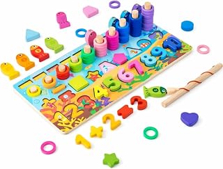 Brinquedo Educativo Montessori 6 em 1 Com 96 Peças Madeira Números Formas Pesca Magnética Coordenação Motora Desenvolvimento Cognitivo Infantil Premium
