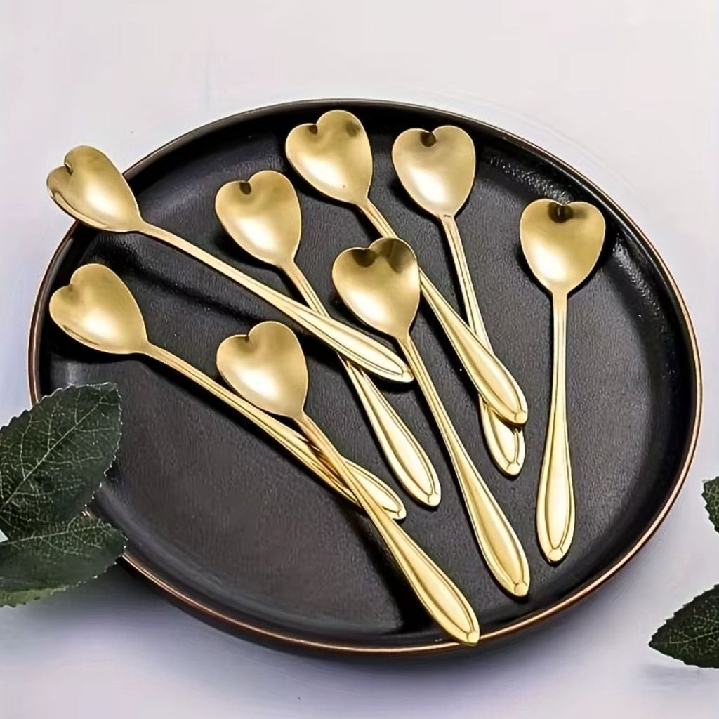 Kit 10 Colheres Coração Fofa para Cozinha Mesa Posta Douradas Café Sobremesa Chá Aço Inoxidável Envio imediato