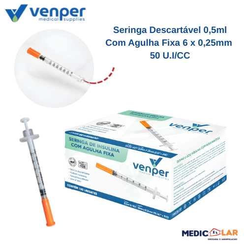 Kit Seringa De Insulina Botox 0,5ml C/agulha Fixa 6mm X 0,25mm 31g - Ultrafine (Venper)