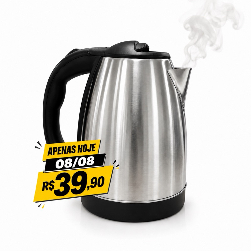 Chaleira Elétrica Inox 1,8L 220V Conferir voltagem de sua regiao Base 360° Desligamento Automático Rápida