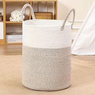 Cesto de roupa suja grande de 80 L, corda de algodão 100% natural, tecido à mão e durável, armazenamento para cobertores, brinquedos, roupas, cesto de berçário para sala de estar, quarto de bebê
