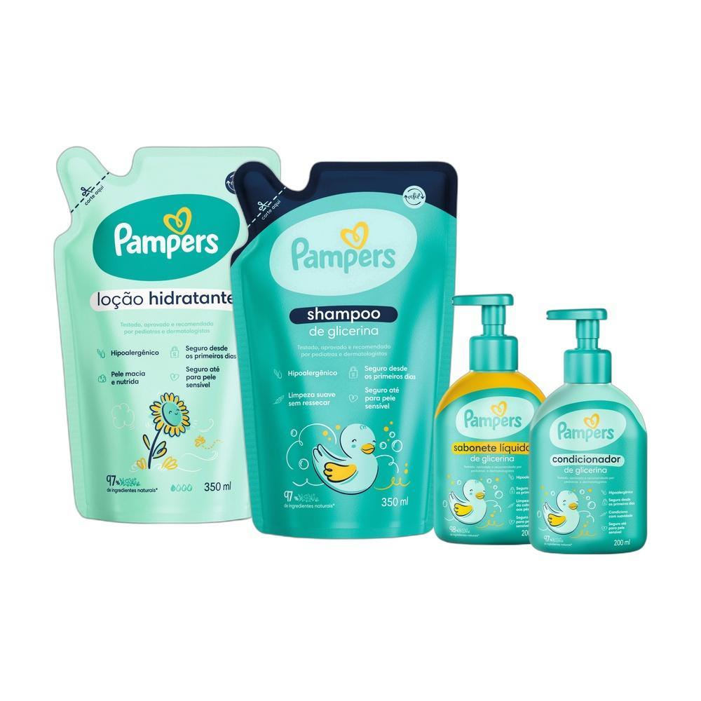 Kit Pampers Glicerina Shampoo 350ml + Condicionador 200ml + Loção Hidratante 350ml + Sabonete Líquido 200ml