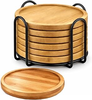 Porta Copo Bambu Redondo com Suporte de Ferro 6 Unidades