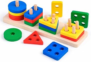 Brinquedo Educativo Encaixe Formas Geométricas Multicoloridas em Madeira MDF, Jogo Pedagógico Infantil 3+, 4 Colunas Premium