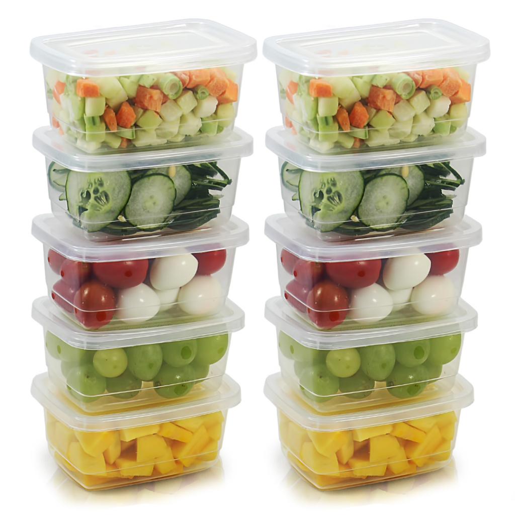 Kit 10 Potes Marmita Fitness Livre de BPA 260ml com Tampa Freezer E Micro-ondas Potinho Retangular