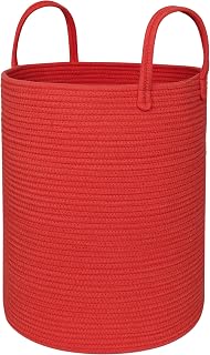 MEGASKET Cesta de lavanderia de tecido vermelho, cesta grande de armazenamento de corda de algodão de 38 x 45 cm para brinquedos de cobertores, cesto decorativo de berçário de bebê para sala de estar