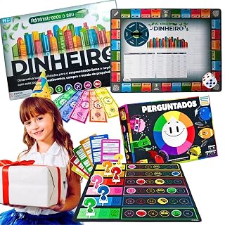 Kit 2 jogos infantis educativos jogo perguntados brinquedo pedagógico + Administrando o seu dinheiro educação financeira aprendizado didatico escolar menino 8 anos menina presente dia das crianças