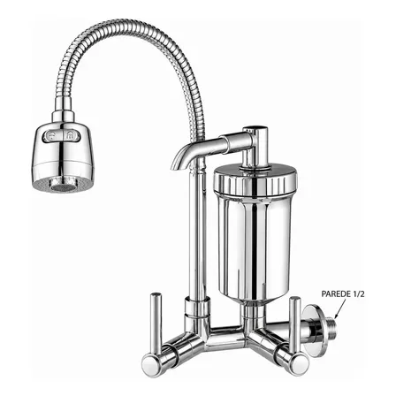 Torneira Com Filtro Com Purificador de Agua Gourmet Tubo Flexível e Bica Movel De 1/4 Volta Cro